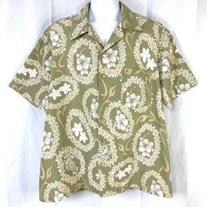 Roundy Bay Floral Lei Vintage Hawaiian Shirt XL/2XL Mens 54x31 Polyester Coconut
